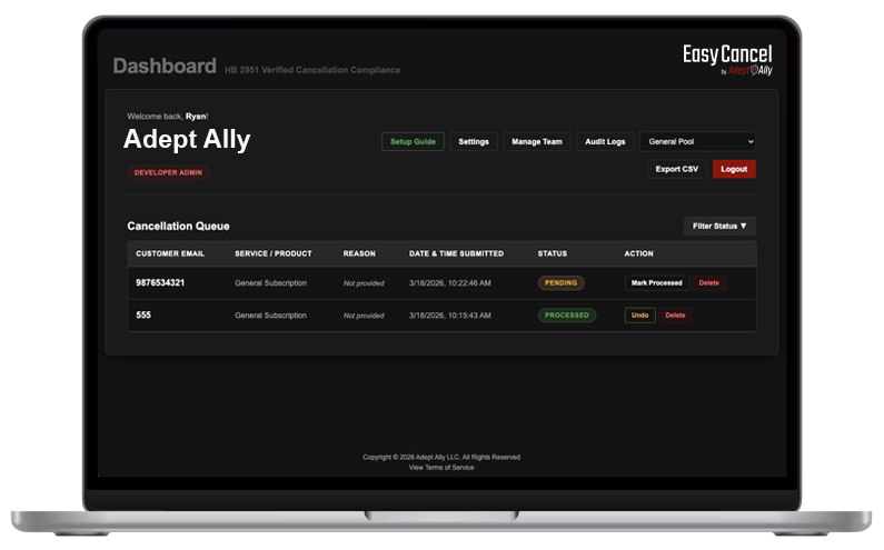 Easy Cancel Dashboard Interface